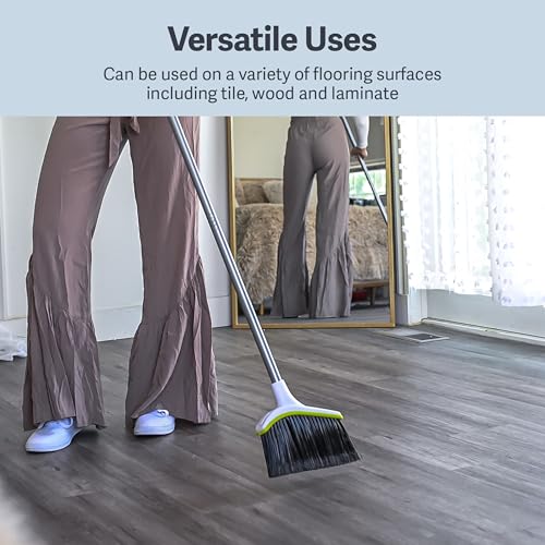 Casabella Basics 2-Piece Angled Broom and Dustpan Set, 44" Angled Broom with Long Handle and Dustpan, Silver/Green
