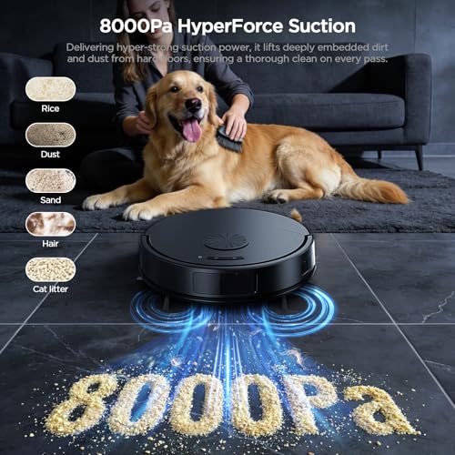 UMMUND Robot Vacuum and Mop Combo, 8000Pa Strong Suction 2 in 1 Vacuum Robot with Mopping, with Schedule, Wi-Fi/App/Remote, Self-Charging, Slim, Ideal for Hard Floor, Pet Hair, Low-Pile Carpet