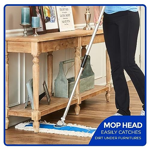 Nine Forty 24" Premium Cotton Dust Mop Kit - Heavy Duty Mop Head with Handle for Industrial, Commercial, and Residential Cleaning - Dry Floor Duster for Hardwood Surfaces - White