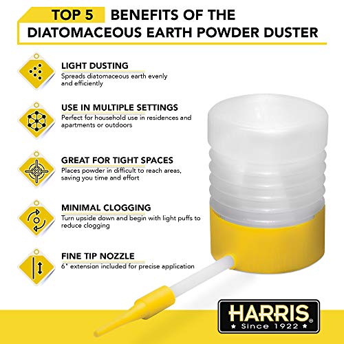 HARRIS Diatomaceous Earth Powder Duster with 6 Inch Extension Nozzle, for Easier Application of DE in Home & Outdoor Lawn and Garden Use