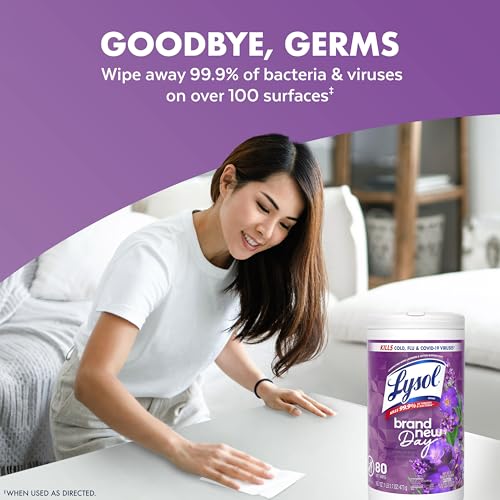 LYSOL Disinfecting Wipes, All Purpose Cleaner, Multi-Surface Antibacterial Cleaning Wipes, Household Cleaning Supplies, Dorm Essentials, Lavender + Mango Scents, 80 ct. (4 Pack)