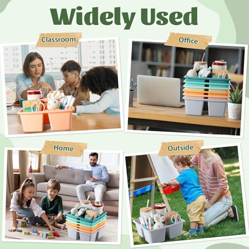 6 Pack 3 Compartment Small Caddy Plastic Classroom Organizer with Handle Portable Teacher Supply Storage Caddy Craft Art Caddies for Pencil, Crayon, Marker, Home, Office, School Supplies(Morandi)
