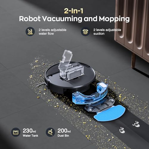 Robot Vacuum and Mop Combo, 2 in 1 Robot Vacuum Cleaner with WiFi/App, Smart Robotic Vacuums with Strong Suction, Schedule, Self-Charging, Slim, Quiet, Ideal for Hard Floor, Pet Hair, Low Pile Carpet