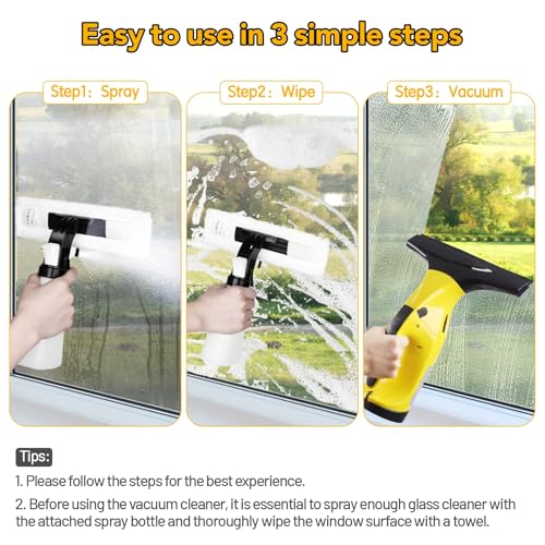 Rechargeable Window Vac, Electric Window Vacuum Squeegee, with 11 in. and 6.7 in. Squeegee Blades, Cordless Window Vacuum Cleaner Set for Cleaning Windows, Shower Doors, Mirrors, Tiles