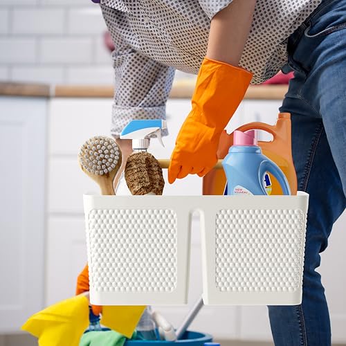 Xuhdukc Shower Caddy Portable and Cleaning Caddy Organizer for Bathroom, Kitchen,Toiletries Storage, Caddy organizer with handle, Rust-Resistant, Durable Material(Milky White, 9.36"L×7.73"W×7.24"H)