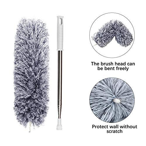 DELUX Microfiber Feather Duster Extendable Duster with 100 inches Extra Long Pole, Bendable Head & Long Handle Dusters for Cleaning Ceiling Fan, High Ceiling, Blinds, Furniture & Cars Gray