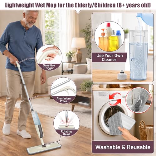 Spray Mops for Floor Cleaning: MEXERRIS Wet Mop with 3 Washable Pads for Swiffer Powermop - Floor Mop with Refillable Bottle - Home Commercial Dust Mops for Hardwood Laminate Ceramic Tiles