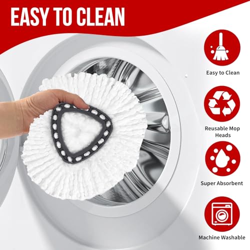 O-Cedar Spin Mop Head, Base, Handle Replacement for EasyWring 1 Tank System, 4 Microfiber Mop Refills, 1 Base and 30-58in Handle Set Combo, White