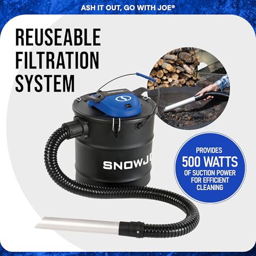 Snow Joe Bagless Canister Vacuum Cleaner, Metal Canister w/ Hose & Filter, 4.8 Gallon, 4-Amp Motor - Ash Vacuum Cleaner for Home, Garage, and Outdoor Spaces, ASHJ201
