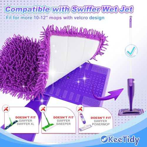 KeeTidy Wet Jet Pads Compatible with Swiffer Wetjet, Reusable Wet Jet Refill for Hardwood and Floor Spray Mop, Upgraded Fiber Mop Pads for Deep Cleaning (3 Pack)