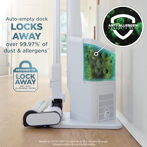 Shark Clean & Empty Cordless Stick Vacuum & Auto-Empty System | HEPA Filter | Lightweight, Portable, Rechargeable | Stick Vacuum for Pet Hair | Carpets & Hard Floors | 40-Min Runtime | White | BU3521