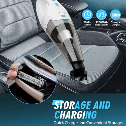 FUOAYOC Handheld Vacuum Cordless,Car Cordless Rechargeable, 6KPA Powerful Suction Hand Held Vacuum with LED Light/Multi Accessories, 1.6lbs Mini Portable Vacuum Cleaner for Home/Car/Office Cleaning
