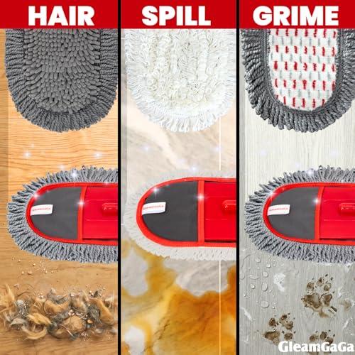 GleamGaGa Dust Mop for Floor Cleaning with 3 Washable Pads, 14.4” × 5.1” Flat Mop Head, 62” Stainless Steel Handle, Lightweight Multi-Surface Mop for Hardwood, Marble & Tile