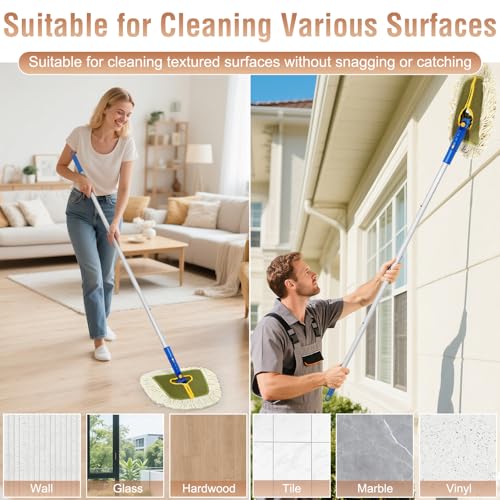 Commercial Dust Mop for Hardwood Floors Cleaning,Industrial Dry Mop Broom with 2 Replacement Wedge Cotton Mop Pads for Walls,Hardwood,Laminate, Vinyl,Tile,Home,Warehouse Floor Duster,Green