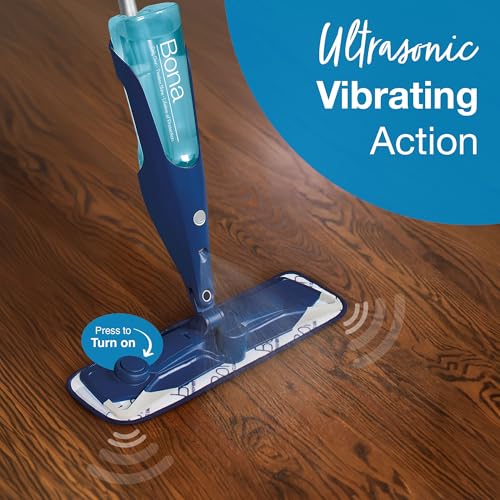 Bona PowerPlus Premium Motion Spray Mop for Hardwood Floors - Includes PowerPlus Hardwood Floor Cleaning Solution and PowerPlus Microfiber Cleaning Pad - Vibrating Spray Mop for Wood Floors