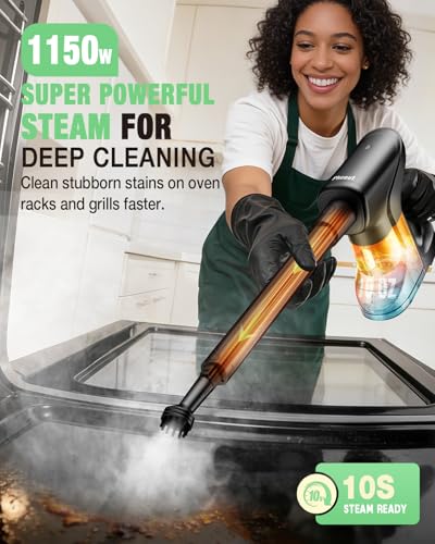 Heavy Duty Steam Mop for Floor Cleaning, 14-in-1 Lightweight Detachable Handheld Steam Cleaner with Multi-Purpose&Powerful, No-Chemical Floor Steamer for Home|Hardwood|Grout|BBQ|Window (Black)