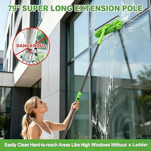 Stemni 4-in-1 Window Cleaning Kit with Storage Bag, 79'' Window Squeegee Cleaner Tool with Extension Pole, Professional Window Washing Equipment for Home, Outdoor Windows, Glass, Shower, Commercial