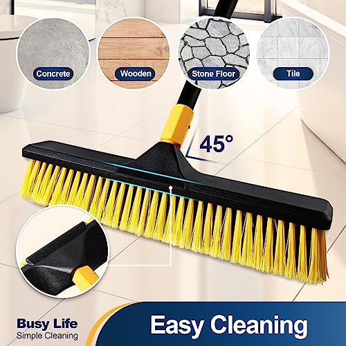 Yocada 18 Inch Push Broom Heavy-Duty Outdoor Commercial Broom Brush Stiff Bristles for Cleaning Patio Garage Deck Concrete Wood Stone Tile Floor 65.3 inch Long