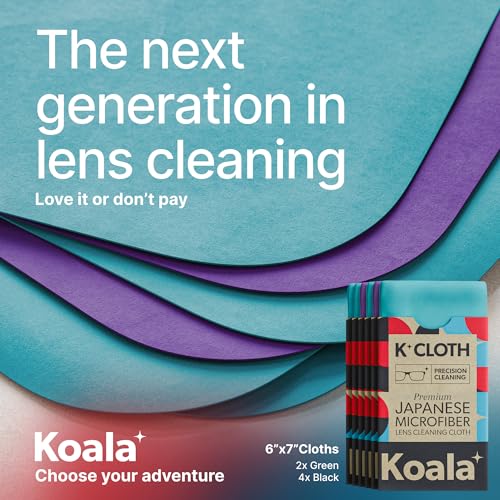 Koala Lens Cleaning Cloth | Japanese Microfiber | Glasses Cleaning Cloths | Eyeglass Lens Cleaner | Eyeglasses, Camera Lens, VR/AR Headset, and Screen Cleaning | Blue & Purple (Pack of 6)