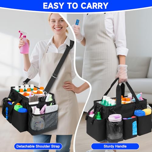 Cleaning Caddy Bag, Cleaning Supplies Organizer for Housekeepers, Housekeeping Caddy with Handle and Detachable Padded Cushion, Black