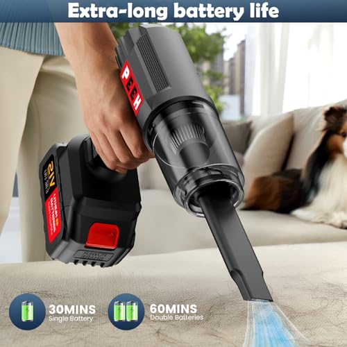 PEEH Handheld Vacuum for Home, Cordless Portable Vacuum Cleaner, Rechargeable with 60 Mins Max Runtime, High Power Vacuum for Car, Office, Pet Hair, Gap Cleaning (Grey)
