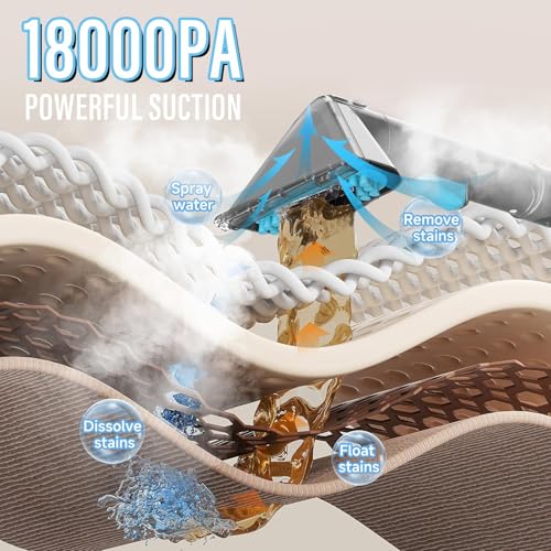 Starrybot Portable Carpet Cleaner Machine with Steam and Heating Techology,18Kpa Powerful Suction with Versatile Tools for Pets, Couch,Spot Cleaner for Stairs/Furniture/Rug(Gray)(AC0205)