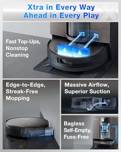 ECOVACS DEEBOT X11 OmniCyclone Robot Vacuum and Mop, Bagless 60-Day Station, 19,500Pa Suction, GaN Fast Charging for Large Homes, Self-Washing Roller Mop, Zero-Tangle for Pet Hair, Smart Navigation