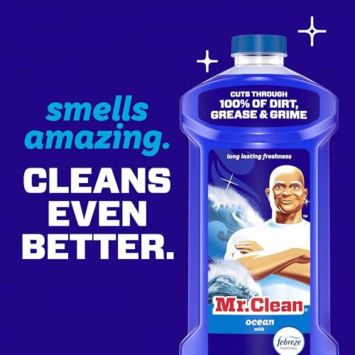 Mr. Clean All Purpose Cleaner, Mop Soap, Floor Cleaner for Mopping Home, Bathroom, & Kitchen, Cleaning Liquid for Mop & Bucket, Cleaning Supplies, Multi-Surface Dilutable, Ocean, 41oz