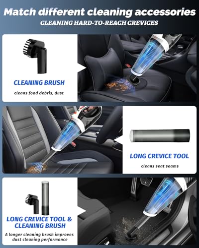BRL Handheld Vacuum Cordless, Car Vacuum Cleaner with Powerful Suction, 2 Modes Mini Hand Vacuum, Dry & Wet, LED Light, Portable Vacuum for Car Pet Hair, Home, Office, Keyboards Black Orange