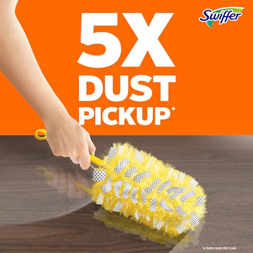 Swiffer Dusters Heavy Duty, Feather Head Multi-Surface Duster Refills for Cleaning, Unstopables, Yellow, 24 Count (4 Packs of 6)