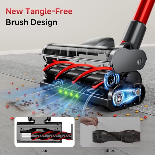 Clinkal Cordless Stick Vacuum Cleaner, 40Kpa Powerful Suction Vacuum Cleaner with LED Headlight, Detachable Battery, 8-in-1 Lightweight Handheld Vacuums for Pet Hair Carpet and Hardwood Floor, Red