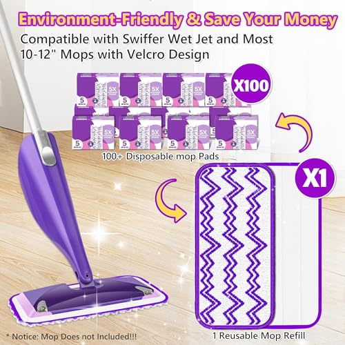 Reusable Mop Pads Refills Compatible with Swiffer Wet Jet Spray Mop, Wet Pads Refill WetJet Pads Refills for Swiffer Mop, Microfiber Mop Pad Replacements Wet Dry Mop Heads for Floor Cleaning, 6 Pack