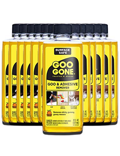 Goo Gone Original Liquid - 12 Pack - 8 Ounce - Surface Safe Adhesive Remover Safely Removes Stickers Labels Decals Residue Tape Chewing Gum Grease Tar Crayon Glue