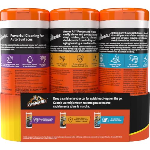 Armor All Car Interior Value Pack, 90 Count, Includes Auto Glass Cleaner, Cleaning Wipes and Protectant Wipes
