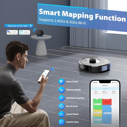 Tikom Robot Vacuum and Mop Combo, 6000Pa Automatic Robotic Vacuum Cleaner, Smart Mapping, 150 Min Max, Ideal for Pet Hair, Hardfloors, Carpets, Home(L8000 Pro)