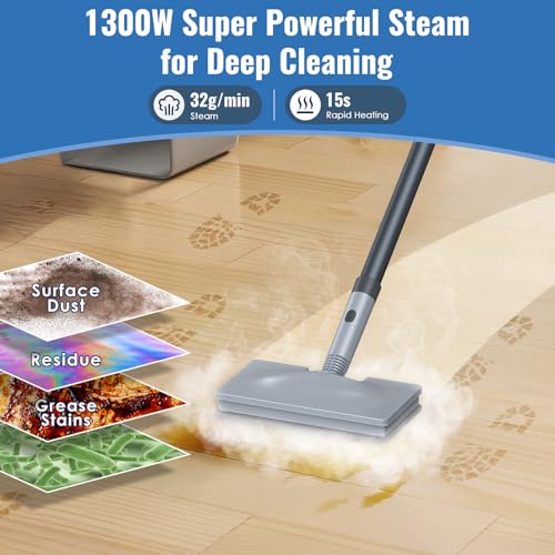 FEPPO Steam Mop & Detachable Handheld Steam Cleaner for Home and Floor Cleaning, 15s Heat-Up, 230°F Floor Steamer for Deep Cleaning with Multi-purpose Attachments Hardwood Floors, Tile,Grout,Furniture