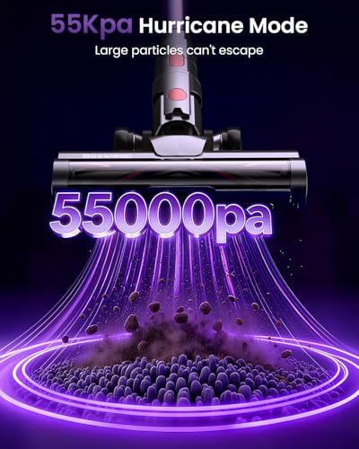 Cordless Vacuum Cleaner 55Kpa/650W/70Mins,1.8L Self Standing Stick Vacuum,Upgraded Vacuum Cordless with Hurricane Mode,Touch Screen,Anti-Tangle Wireless Vacuum,Vacuum Cleaners for Home/Pet Hair/Carpet