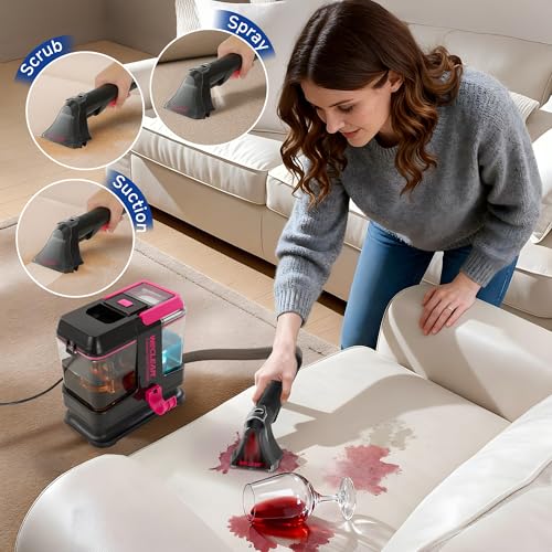 Portable Carpet Cleaner Upholstery Deep Cleaner, Deep Cleaning for Carpet,Car Couch, with Deep Cleaning Solution,Blackpink