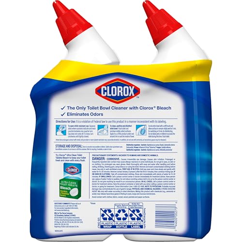 Clorox Toilet Bowl Cleaner with Bleach, Rain Clean Scent, Kills 99.9% of Germs, Removes Toilet Rings and Mold Stains, 24 fl oz, Pack of 12