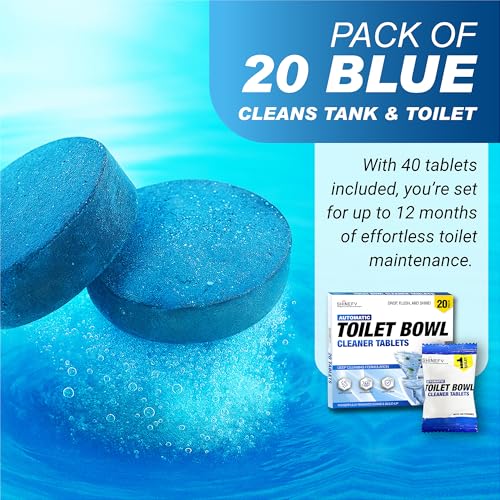 Shinefy Automatic Toilet Bowl Cleaner Tablets – 20 Tabs - Blue Gel Toilet Tank Cleaners, Hard Water Ring Remover, Septic-Safe Heavy-Duty Stain & Smell Eliminator, Toilet Cleaning & Deodorizer