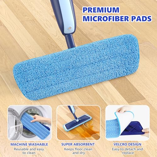 Microfiber Wet Spray Mops for Hardwood Floor Cleaning, Dry Wet Dust Wood Floor Mop with 4 Reusable Washable Mop Pads Refills Fit for Swiffer Power Mop, Flat Floor Mop for Laminate Ceramic Vinyl Tile