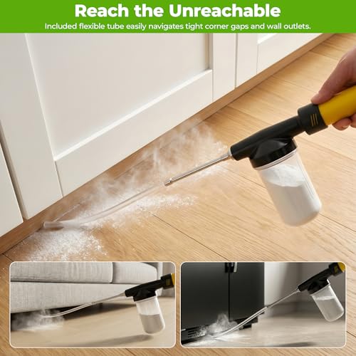 Adjustable Powder Duster with 4 FT Extension Pole, Manual Pump Sprayer for Diatomaceous Earth and Fine Garden Powder, Handheld Dispenser Tool for Home and Yard Maintenance (Yellow)