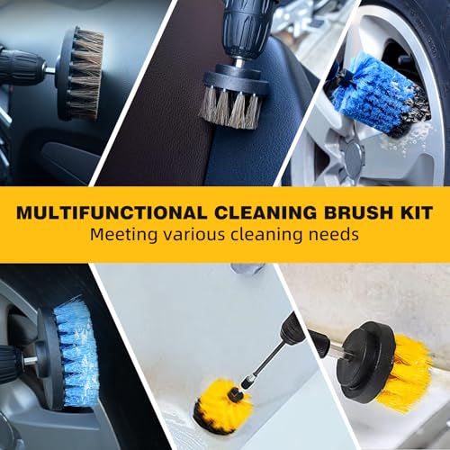 TOWBRUS 9 Pcs Drill Brush Attachments Set Fluffy Soft and Hard Bristles Horsehair Brush Cleaning Kit for Home Bathroom Car Kitchen Corners Sink Stubborn Stains Tiles