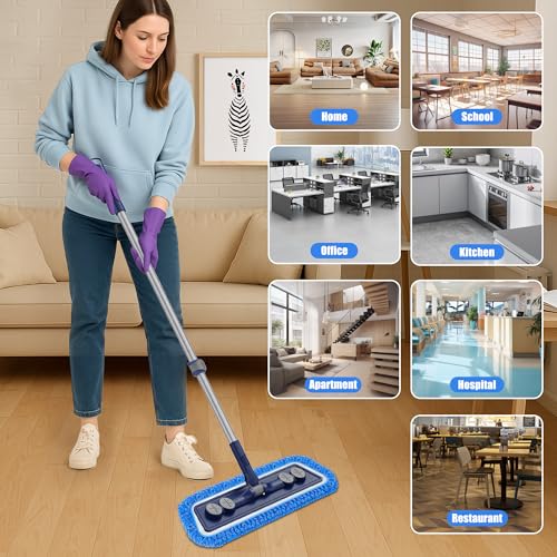 FORSPEEDER Microfiber Mops for Floor Cleaning - Dust Mop for Hardwood Floors with 55” Adjustable Handle 3 Thickened Washable Pads - Wet Dry Mopping for Pet Hairs Walls Tile Wood Laminate Home Kitchen