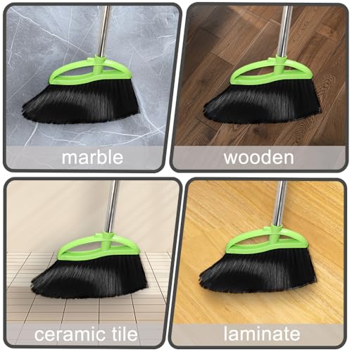Soft Bristles Green Angle Broom with Long Handle Indoor Sweeping Broom for Home Kitchen Hardwood Floor Cleaning