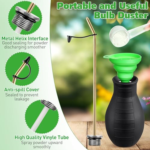 Diatomaceous Earth Powder Duster, 8OZ Garden Powder Applicator Dispenser with Long Metal Tube, Bulb Duster Sprayer for Home Organic Gardening Agricultural Supply (Black,1 Pack)