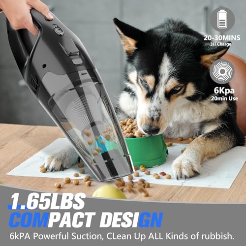BSRCO Cordless Handheld Vacuum with 6kPa Hurricane Suction, 25Mins Runtime Portable Car Vacuum for Deep Gap Cleaning, Lightweight Hand Vac with HEPA for Pet Hair, Home & Vehicle