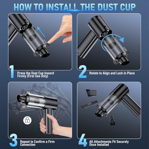 MZHSMZHR Car Vacuum Portable Cordless, 35000Pa High Power Brushless Motor Handheld Vacuum, 6-in-1 Rechargeable Mini Cleaner with Air Duster for Car, Home, Pet Hair, Keyboard, Graphite Grey