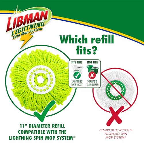 Libman Lightning Spin Mop System Plus 3 Refill Head | Mop and Bucket with Wringer Set | Floor Mop | Spin Mop | Libman Mop | Mops for Floor Cleaning | Hardwood Floor Mop | 4 Total Mop Heads Included