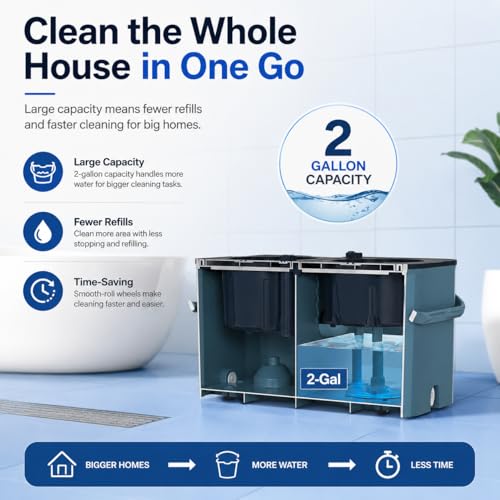 Spin Mop for Large Homes & Big Floor Cleaning, Clean & Dirty Water Separation Mop Bucket for Family & Pet Homes,4-Chamber System, Glide Wheels, Safe for Hardwood & Tile, Adjustable Handle, 6 Mop Heads
